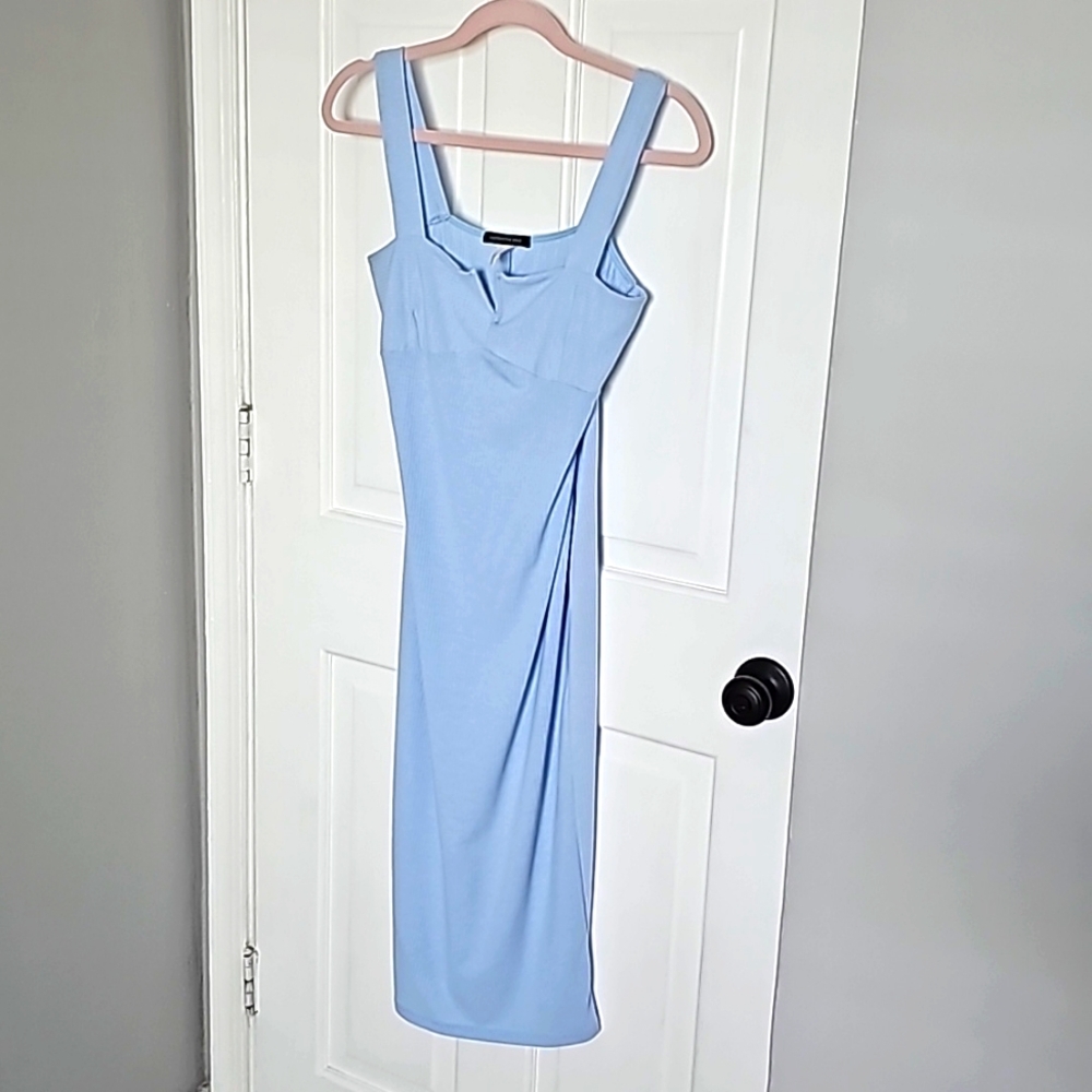 Caution To The Wind Ribbed Baby Blue Midi Dress